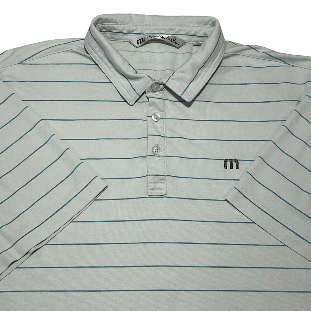 Travis Mathew Golf Polo Shirt Mens Large Grey Blue Short Sleeve Top